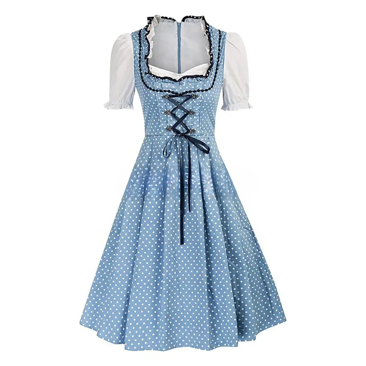 Festliches Trachtenkleid Damen Dirndl mit besticktem Mieder, Schnürung, Schürze & Bluse – ideal für Oktoberfest.