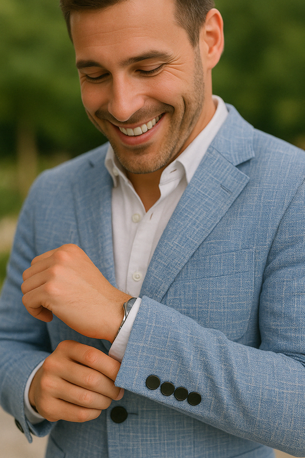 Hellbrauner Herren Slim Fit Anzug, modischer Zweiteiler für Geschäftstermine und Feiern.