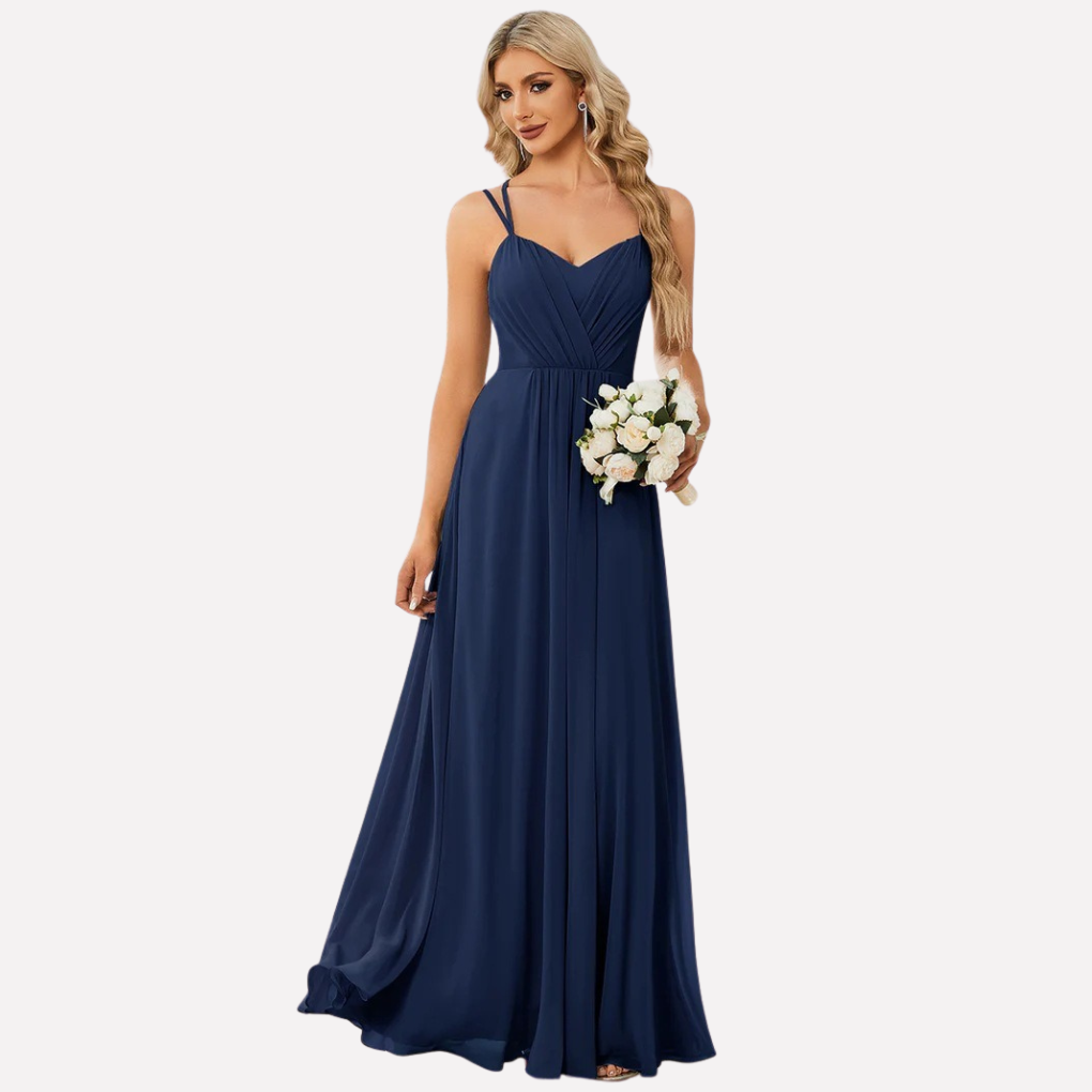 Damen Maxikleid in fließender Optik, elegant mit Herzausschnitt, ideal als Abendkleid oder für Hochzeiten.