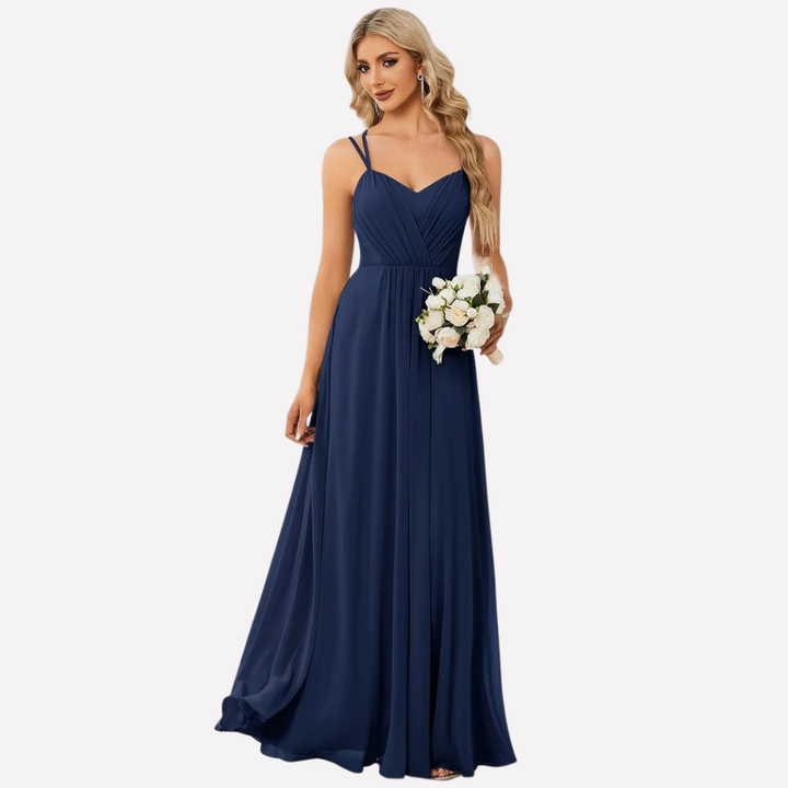 Damen Maxikleid in fließender Optik, elegant mit Herzausschnitt, ideal als Abendkleid oder für Hochzeiten.