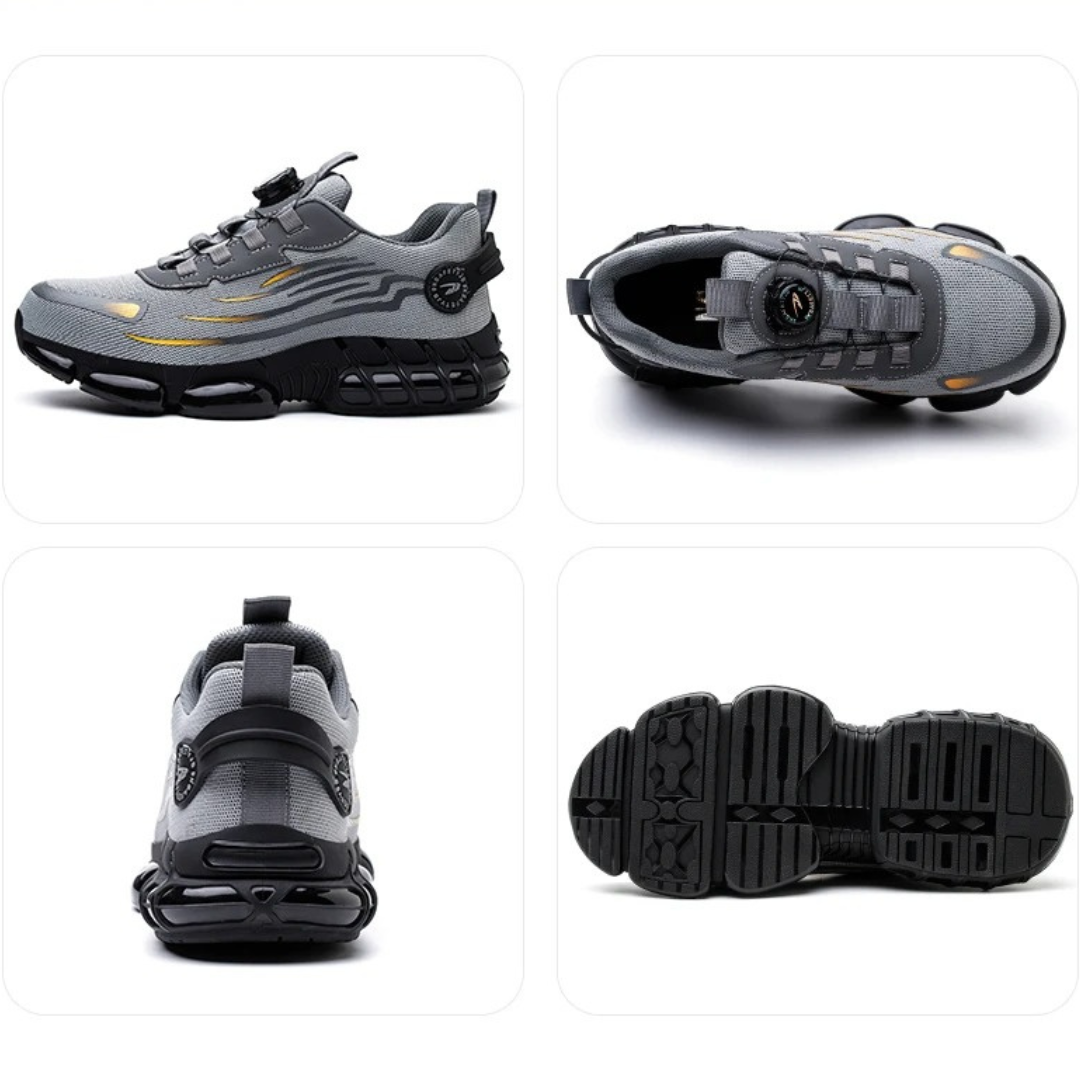 Ergonomisches Design des Herren Sicherheitsschuhs, betont die bequeme Passform für lange Arbeitstage.