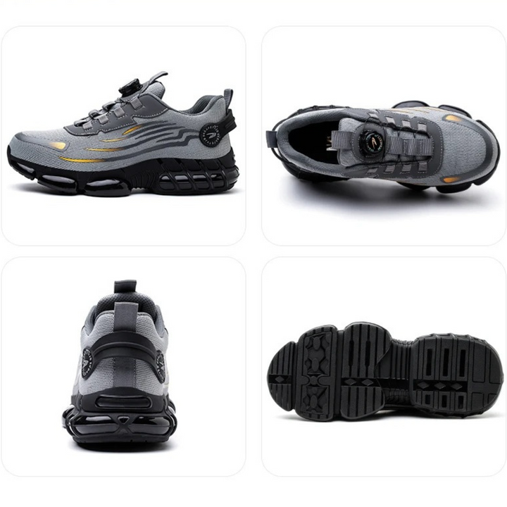 Ergonomisches Design des Herren Sicherheitsschuhs, betont die bequeme Passform für lange Arbeitstage.