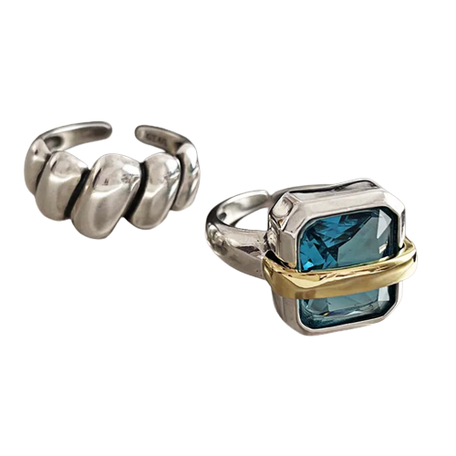 Verstellbarer Damen-Silberring mit strahlendem blauem Zirkon, modisch und elegant, perfekt für jeden Anlass.
