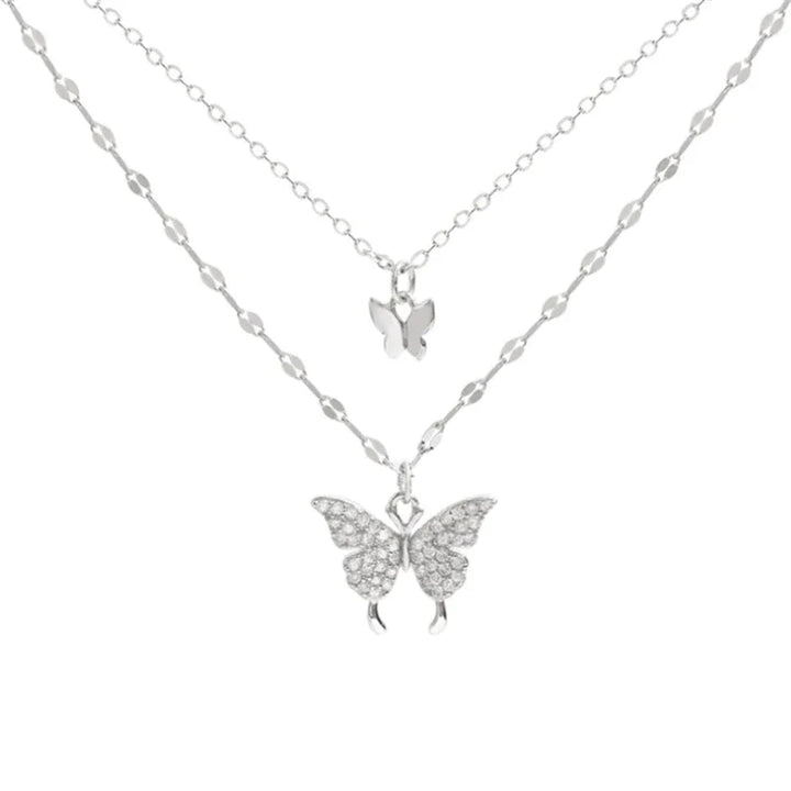 Modisches Damen Schmetterling Collier aus Silber, besetzt mit edlen Zirkonsteinen, ein echter Hingucker.