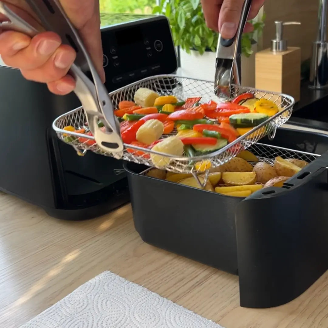 Edelstahl Multischicht-Körbe Zubehör Set für Heißluftfritteuse. Ideal zum Garen & Backen in der Küche.