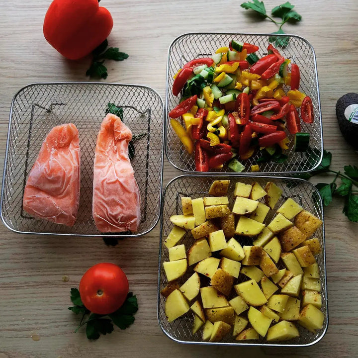Hochwertiges Edelstahl Heißluftfritteuse Zubehör Set, rostfrei und langlebig für Ihre Küche.