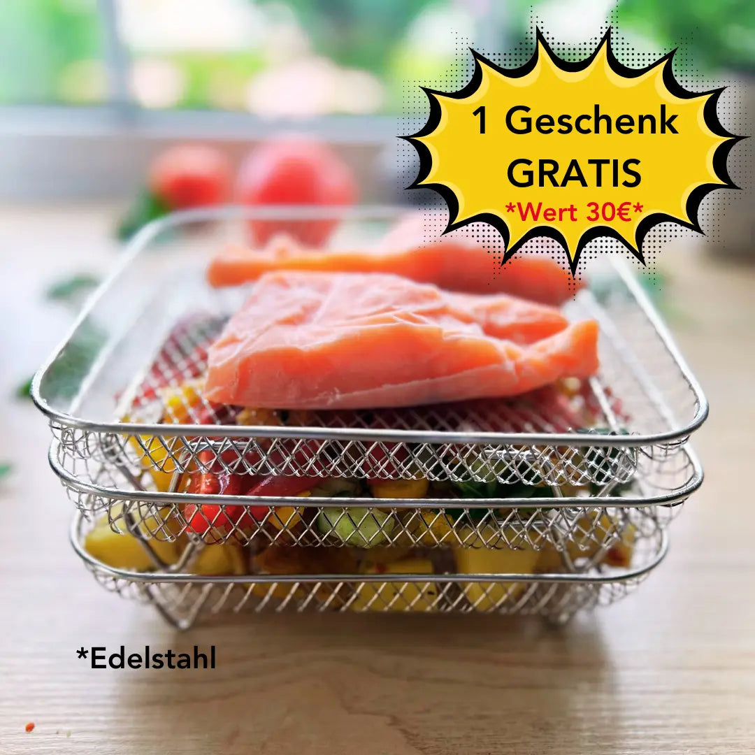 Kochzubehör Multischicht-Körbe aus Edelstahl, erweitert die Möglichkeiten Ihrer Heißluftfritteuse.