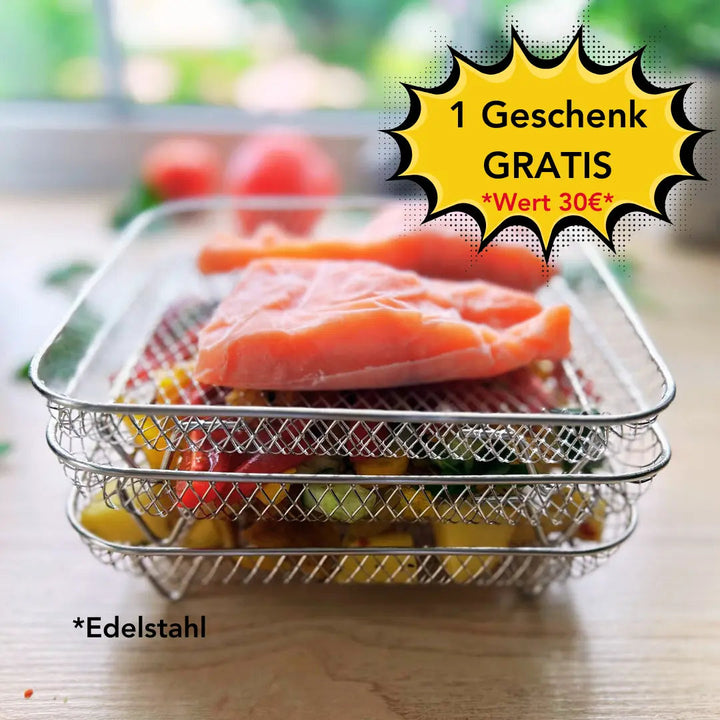 Kochzubehör Multischicht-Körbe aus Edelstahl, erweitert die Möglichkeiten Ihrer Heißluftfritteuse.