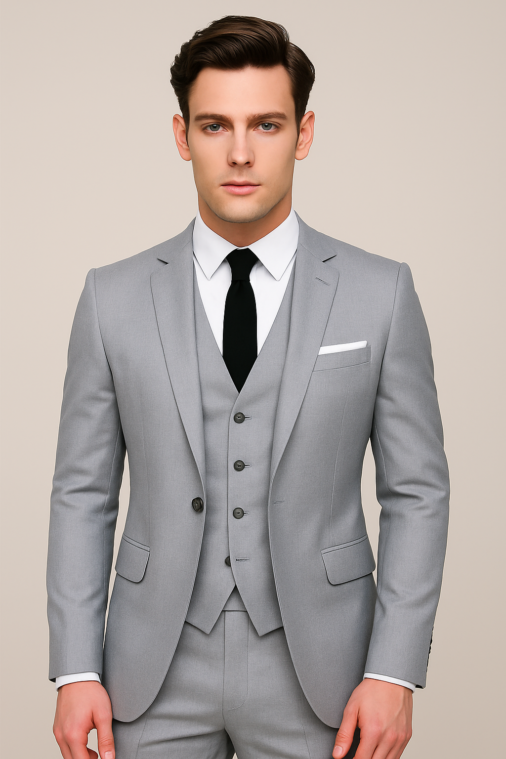 Formeller Herren Dreiteiler Anzug in Marineblau, Schwarz oder Grau. Ideal für Hochzeit & Business.