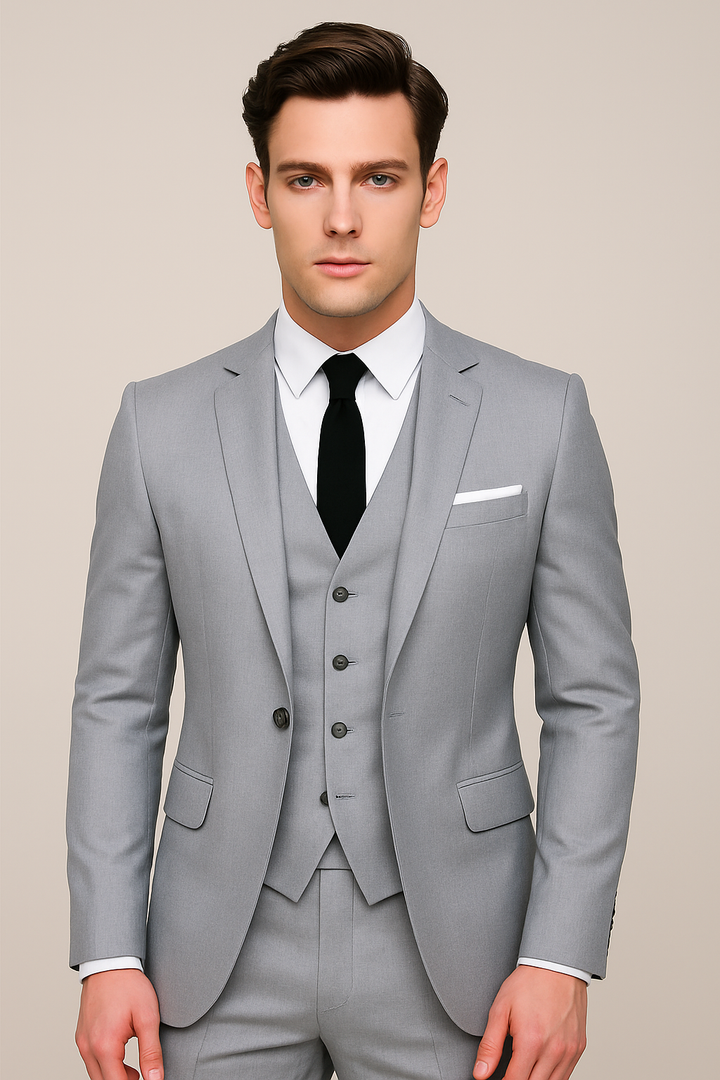 Formeller Herren Dreiteiler Anzug in Marineblau, Schwarz oder Grau. Ideal für Hochzeit & Business.