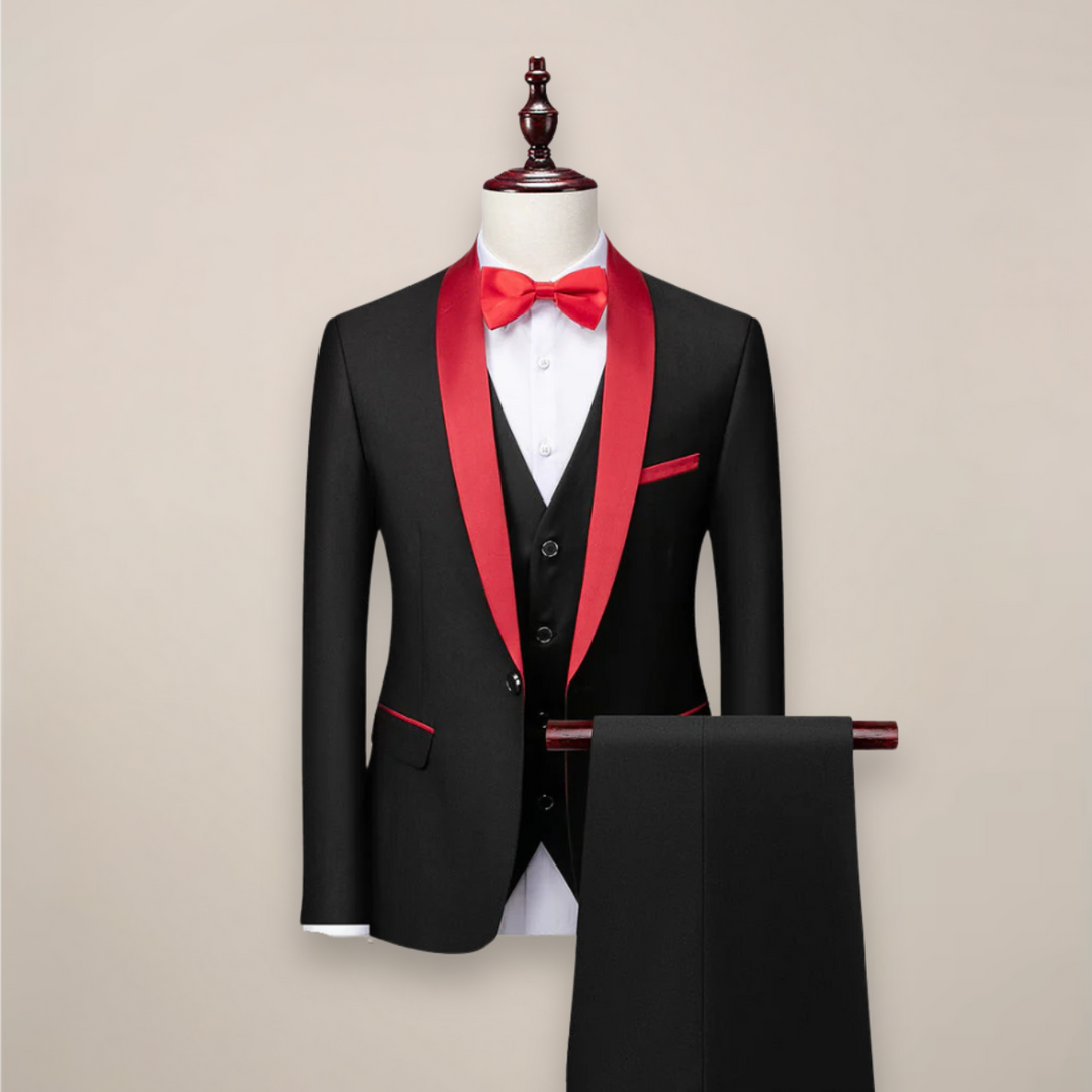 Vielseitiger Dreiteiler Herrenanzug: Sakko, Weste & Hose als komplettes Outfit, elegant für Festlichkeiten & Business.