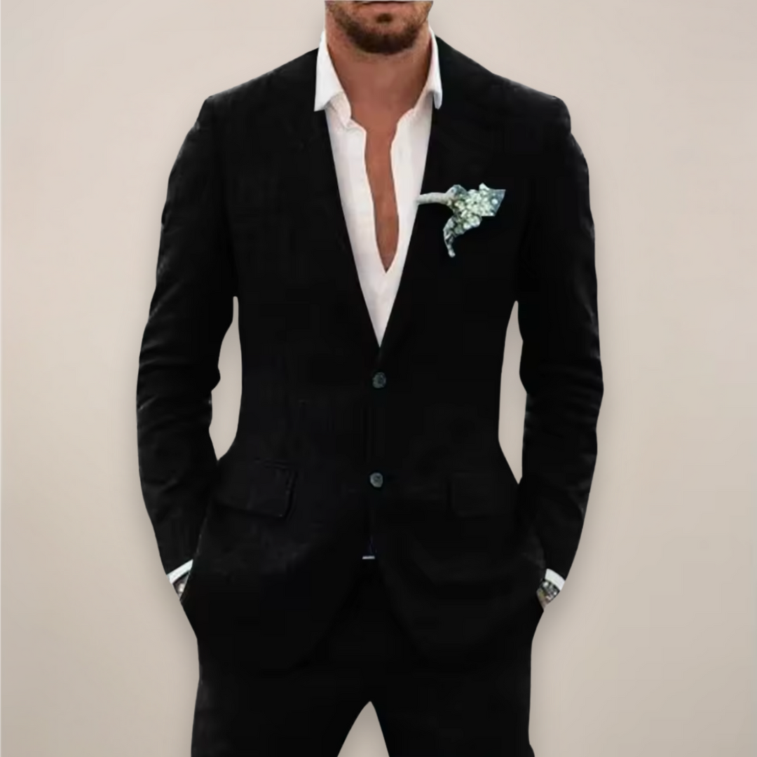 Komfortabler Herren-Sommeranzug, atmungsaktiv und stilvoll. Ideal für Hochzeiten oder Büro im Sommer.