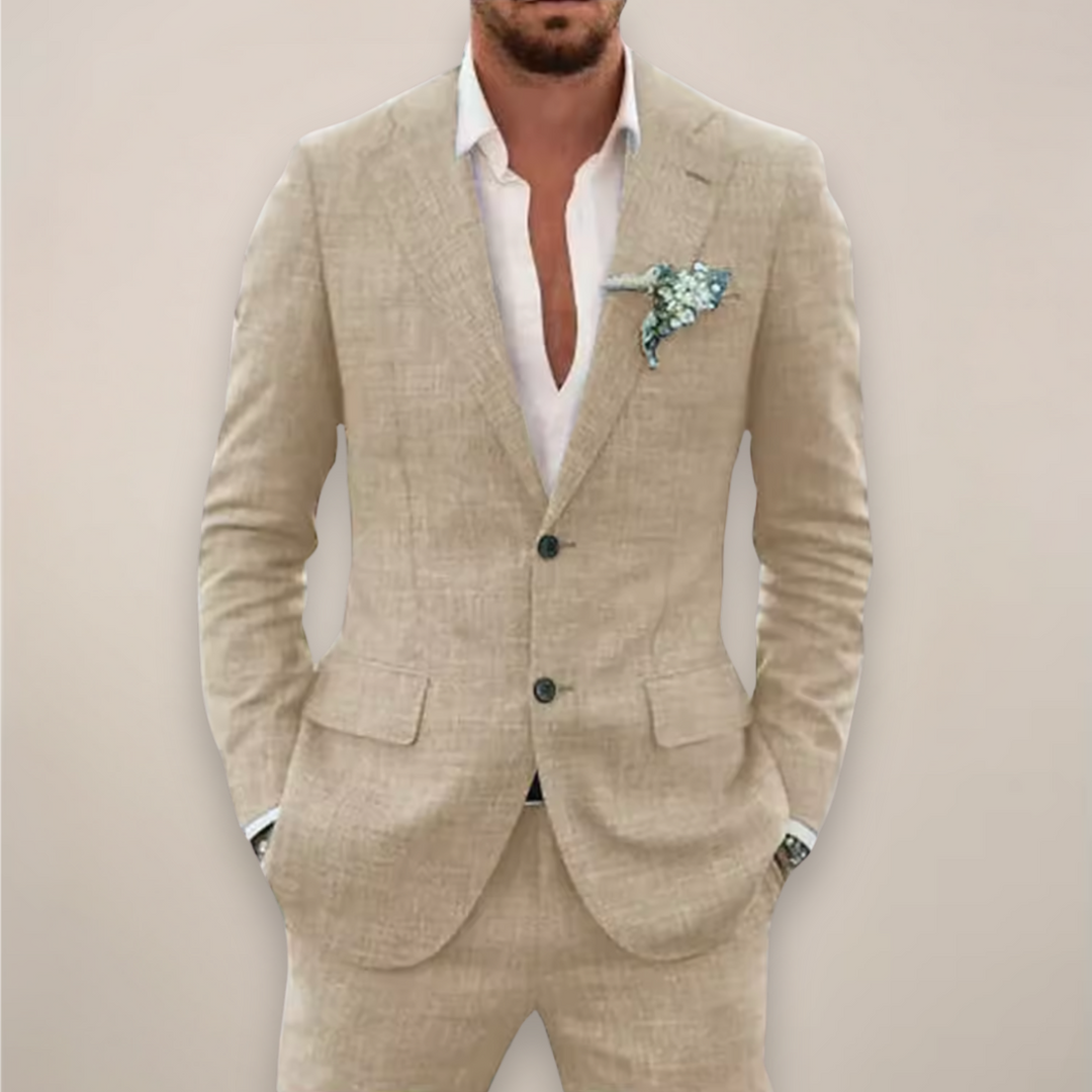 Moderner, eleganter Herren-Anzug für den Sommer. Stilvoller Zweiteiler, passend für Business & Freizeit.