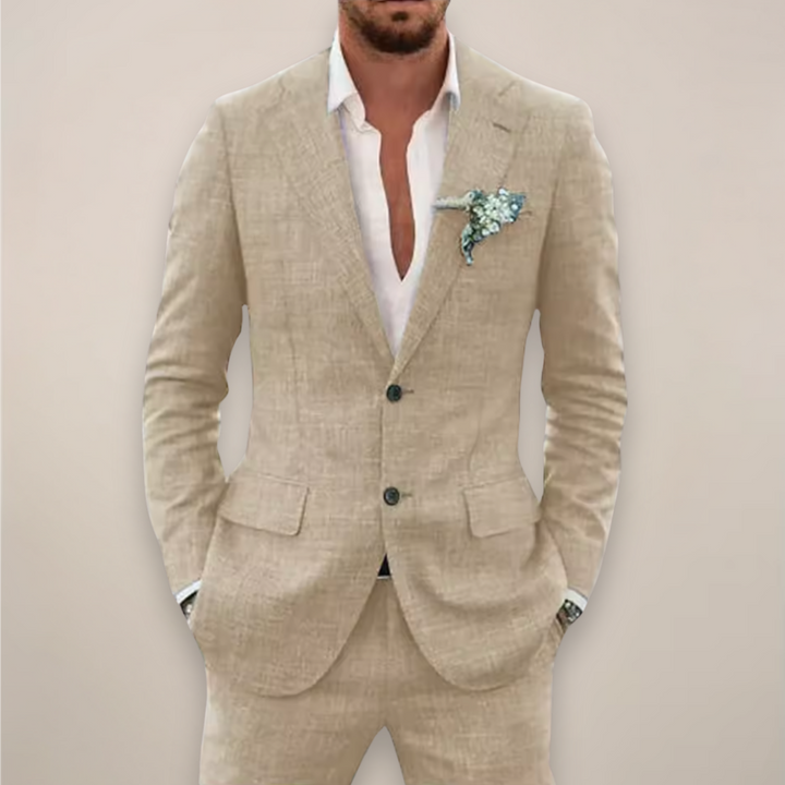 Moderner, eleganter Herren-Anzug für den Sommer. Stilvoller Zweiteiler, passend für Business & Freizeit.