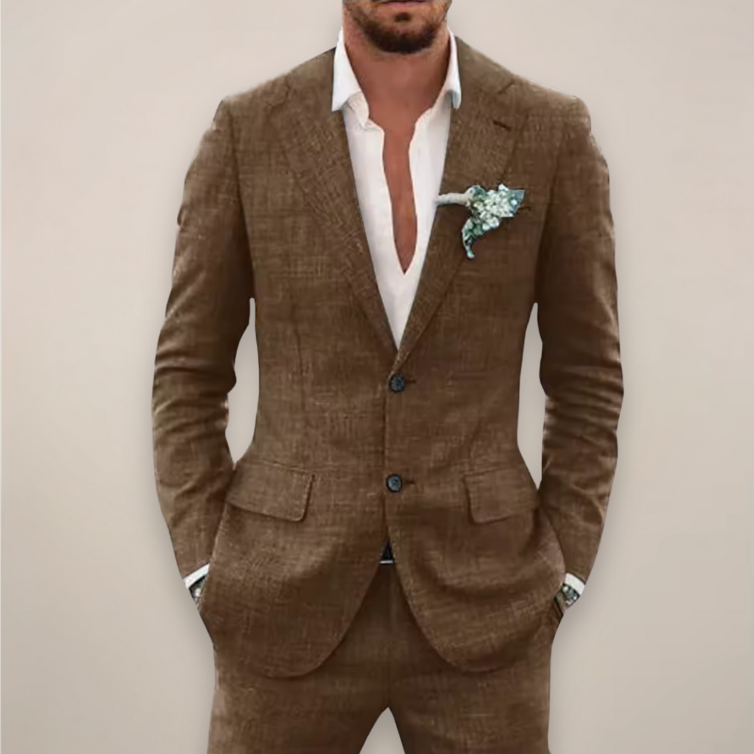 Herren-Anzug aus leichtem, knitterarmem Material. Komfortabler, eleganter Zweiteiler für Sommer-Business und Feiern.