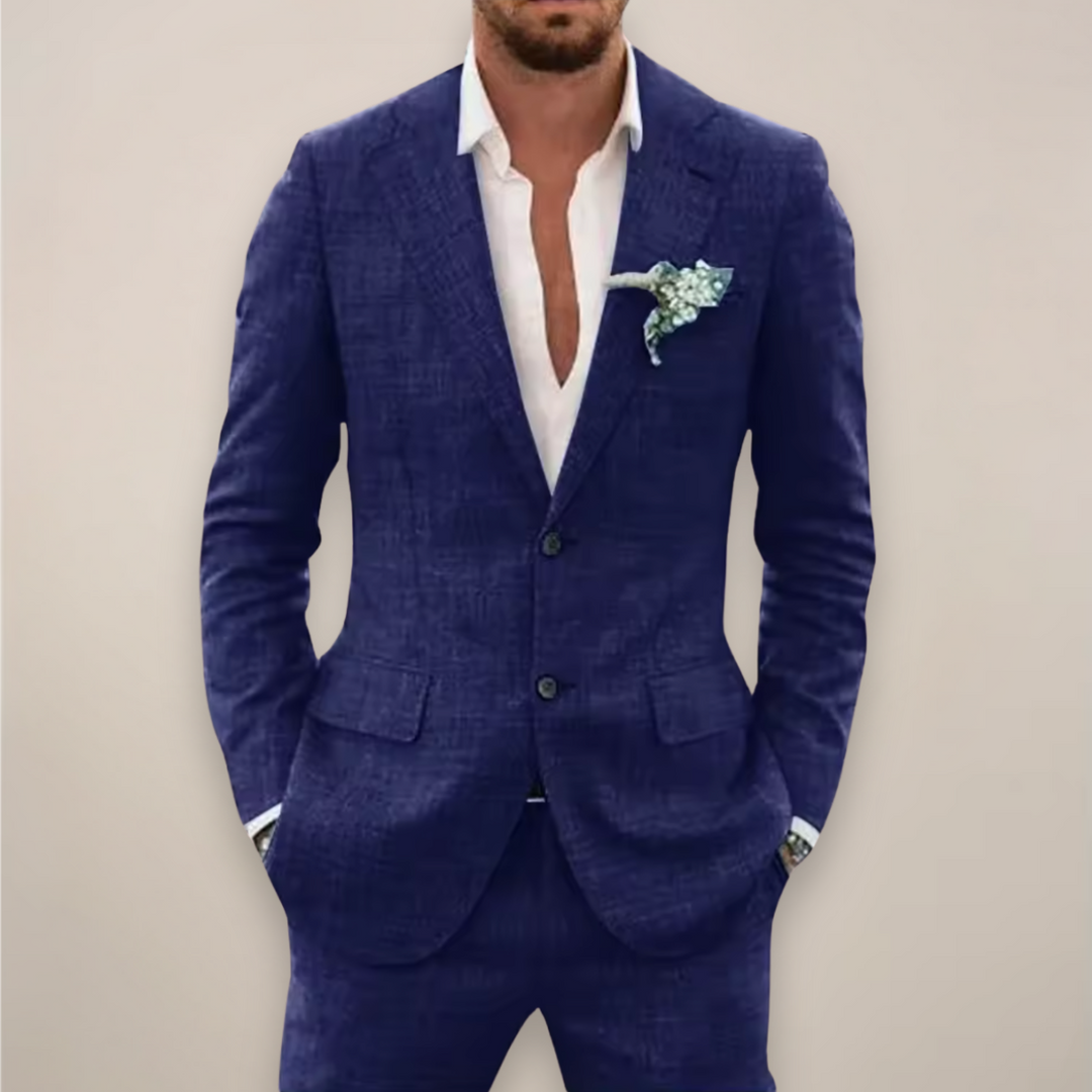 Eleganter Herren-Zweiteiler für den Sommer: leichter Anzug, perfekt für Business oder festliche Anlässe.