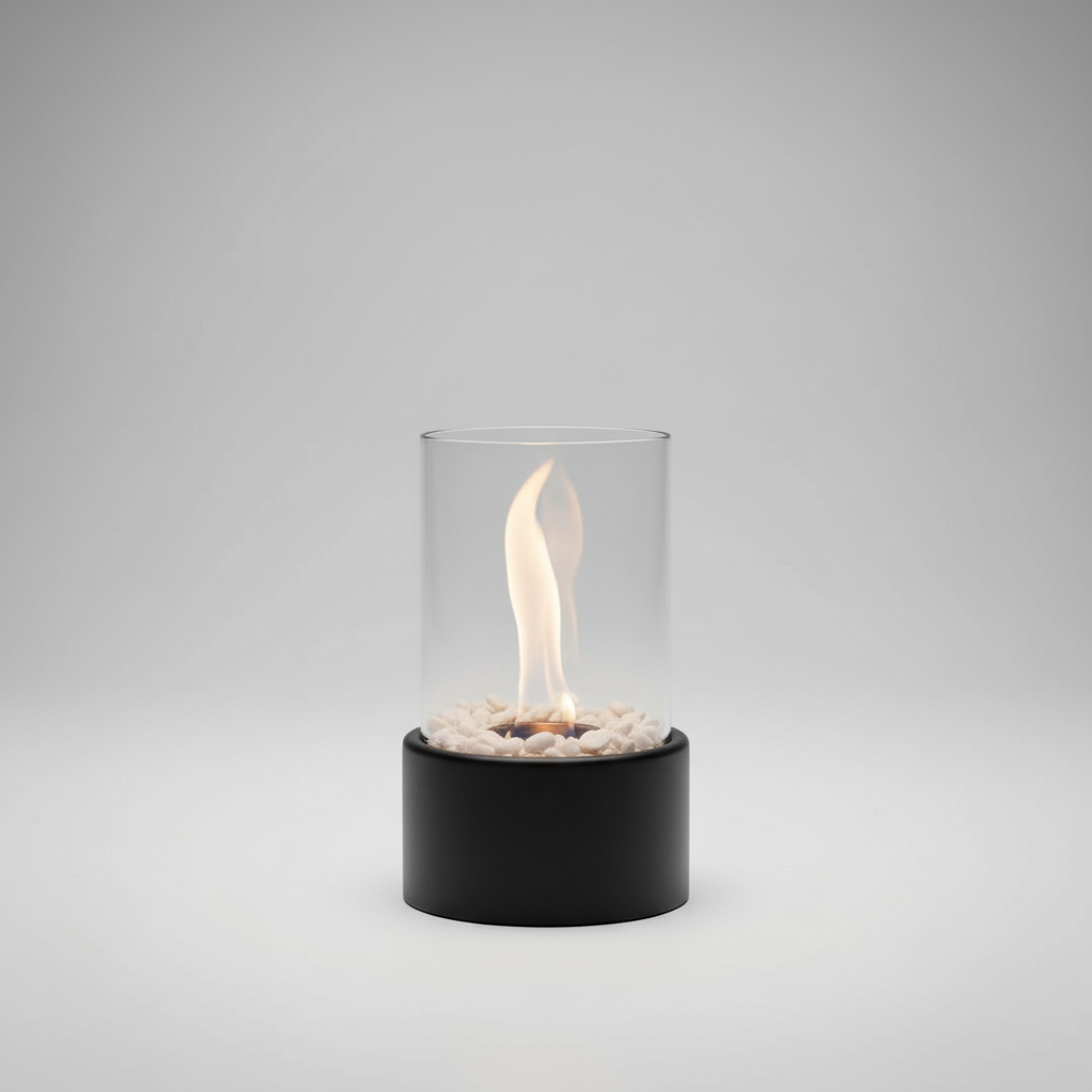Atmosphärische Metall-Dekolaterne HearthLume mit Glas, Flammenlicht für stimmungsvolle Abende im Innenbereich.