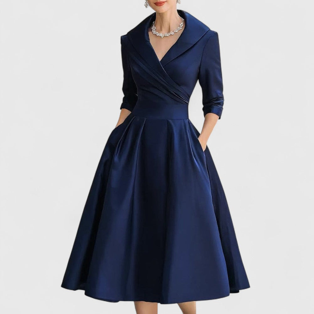 Schickes Damen A-Linien Midikleid mit 3/4-Arm, wadenlang, ideal als Abendkleid.