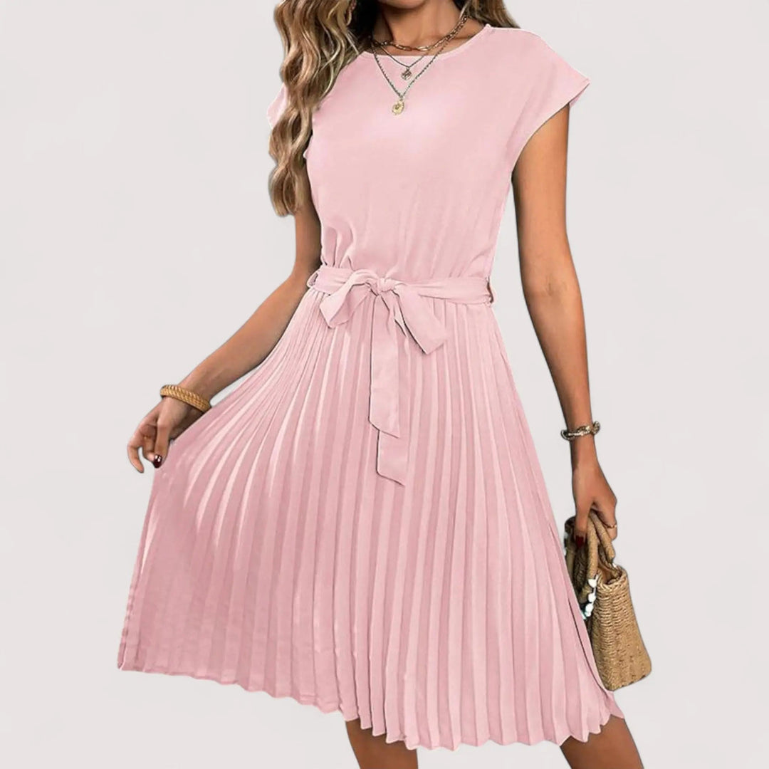 Vielseitiges Damen Plissier-Midikleid mit Gürtel. Elegant und bequem für Frühling, Sommer und Freizeit.