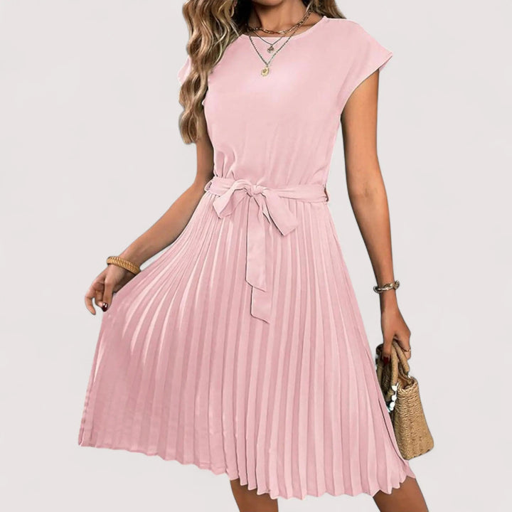 Vielseitiges Damen Plissier-Midikleid mit Gürtel. Elegant und bequem für Frühling, Sommer und Freizeit.