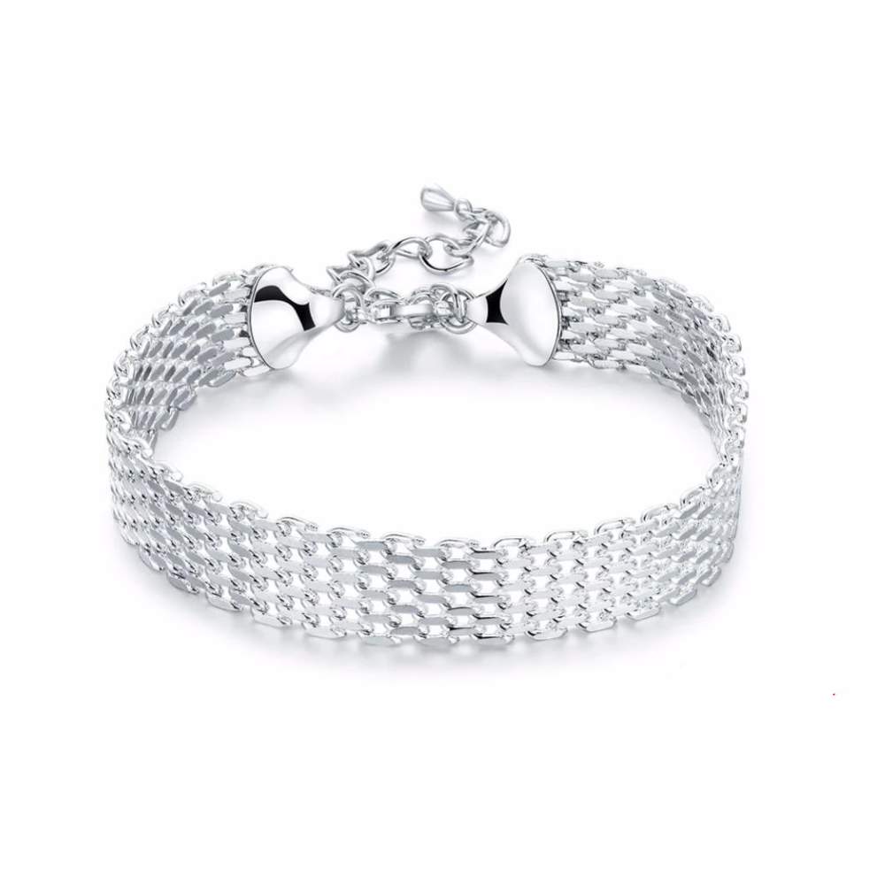 Elegantes Damen Silberarmband aus 925er-Silber, geflochtenes Design, stilvoller Damenschmuck.
