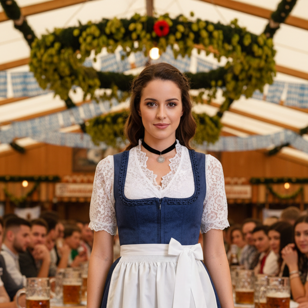 Bequemes Damen Oktoberfest Top, ärmellos, V-Ausschnitt; ideal für bayerische Festivals & Themenpartys.