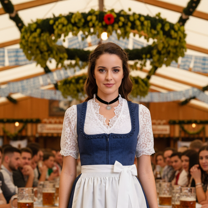 Bequemes Damen Oktoberfest Top, ärmellos, V-Ausschnitt; ideal für bayerische Festivals & Themenpartys.