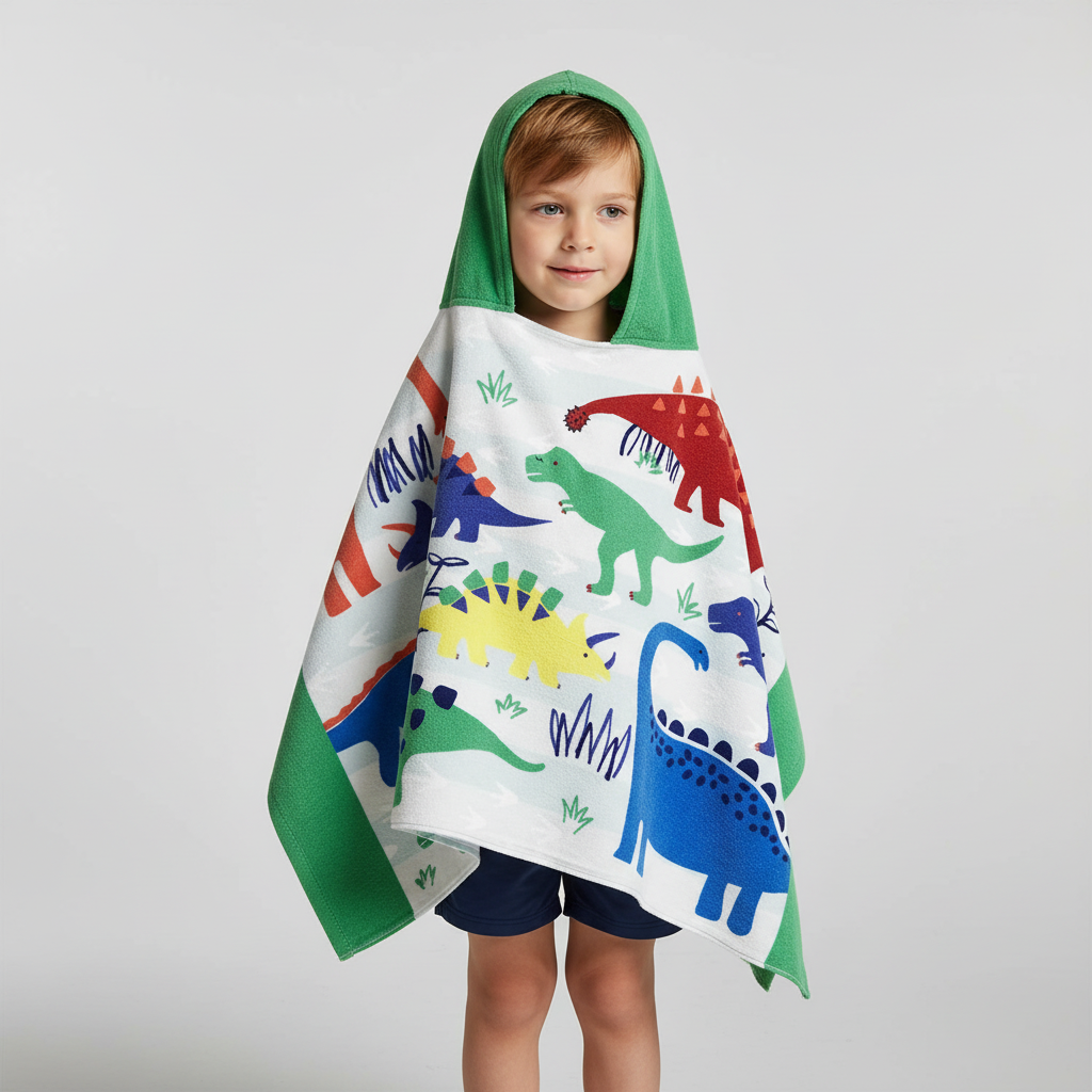 Praktisches Kapuzenbadetuch für Kinder, weich, schnelltrocknend, perfekt für Strand und Pool.