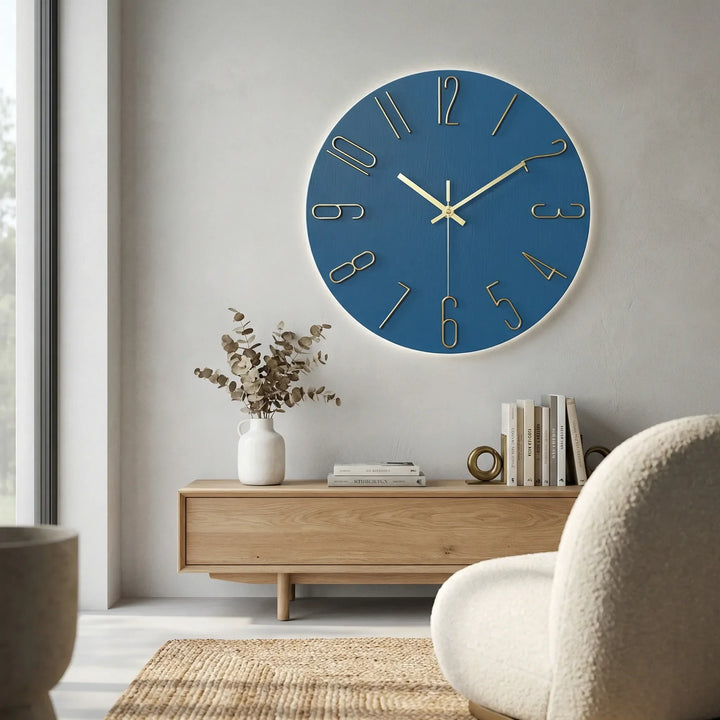 Moderne geräuschlose runde Wanduhr, stilvoller Zeitmesser für Wohnzimmer & Büro.