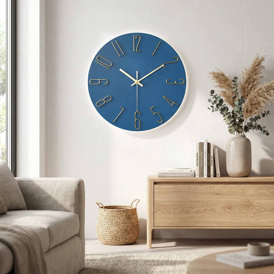 Zeitgenössische runde Wanduhr, lautlos und elegant, ein stilvoller Akzent für Ihre Inneneinrichtung.