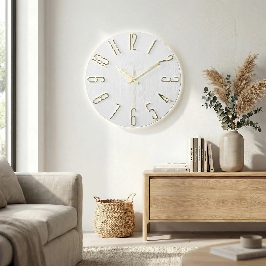 Stilvolle geräuschlose runde Uhr, perfekt für die moderne Büroumgebung oder das Esszimmer.