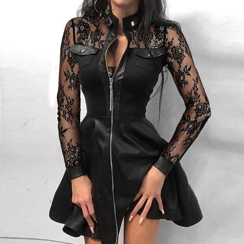 Elegantes, figurbetontes Damenkleid mit stilvollem Frontreißverschluss, perfekt für Abend und Cocktail.