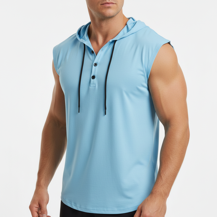 Schnelltrocknendes AeroVibe Herren Henley Tanktop, ärmellos, für effektives Feuchtigkeitsmanagement beim Sport.
