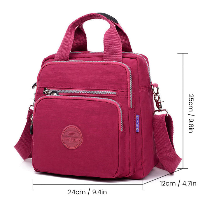 Trendy Damen FlexiBag: Modische 3-in-1 Schultertasche, Rucksack & Umhängetasche aus wasserfestem Nylon.