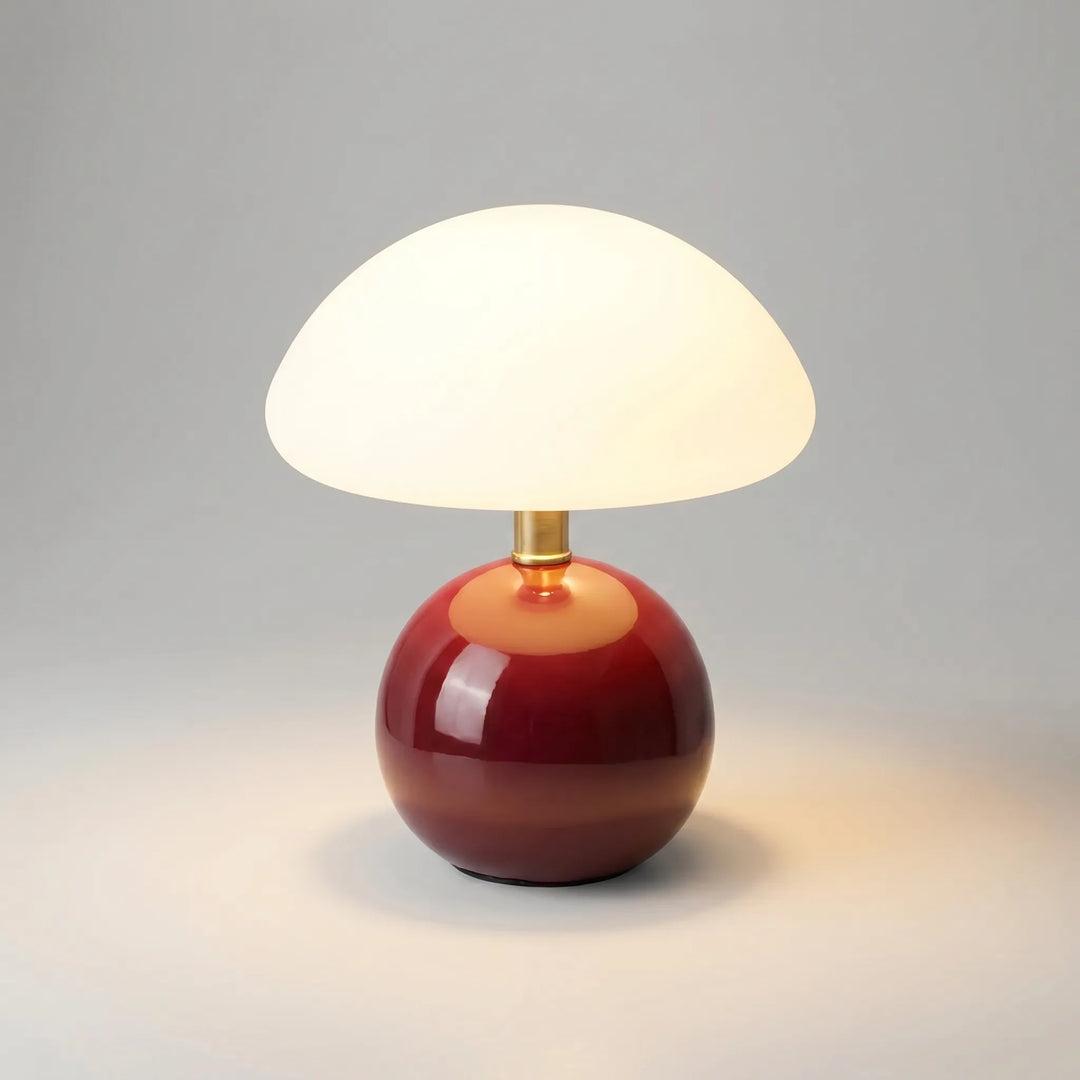 Gemütliche Wohnzimmerlampe: skulpturale Pilz-Tischlampe aus Keramik; LED-Licht für entspanntes Ambiente.