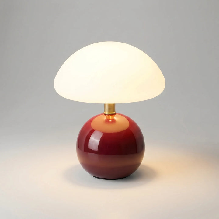 Gemütliche Wohnzimmerlampe: skulpturale Pilz-Tischlampe aus Keramik; LED-Licht für entspanntes Ambiente.