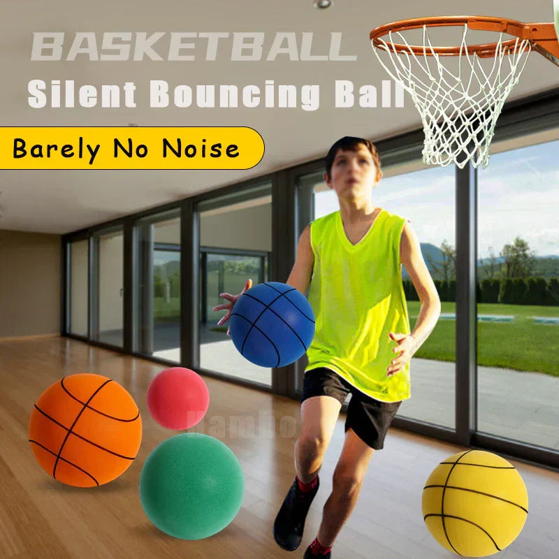 Geräuschloser SilentBounce Basketball aus weichem PU-Schaum für leise Dribbling- & Wurfübungen drinnen.