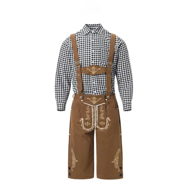 Makro-Aufnahme der Wildleder-Textur der Herren Lederhose, authentische Trachtenmode.