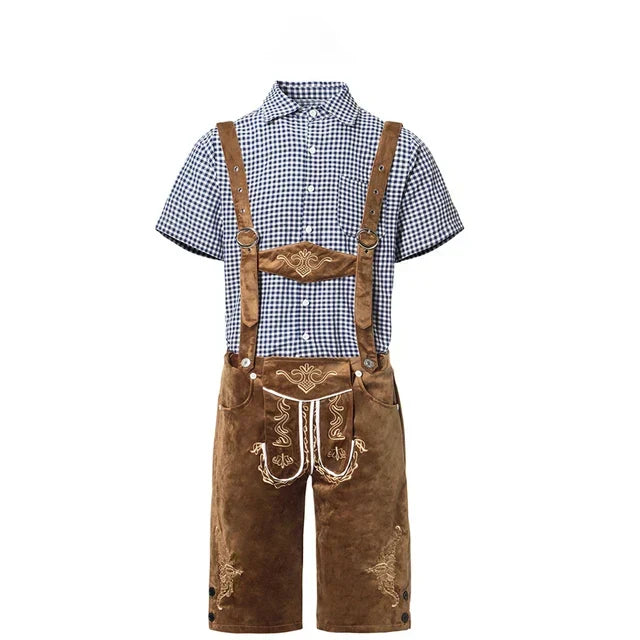 Seitenansicht der Kniebund Lederhose, hochwertige Verarbeitung, ideal für Herren Trachten.
