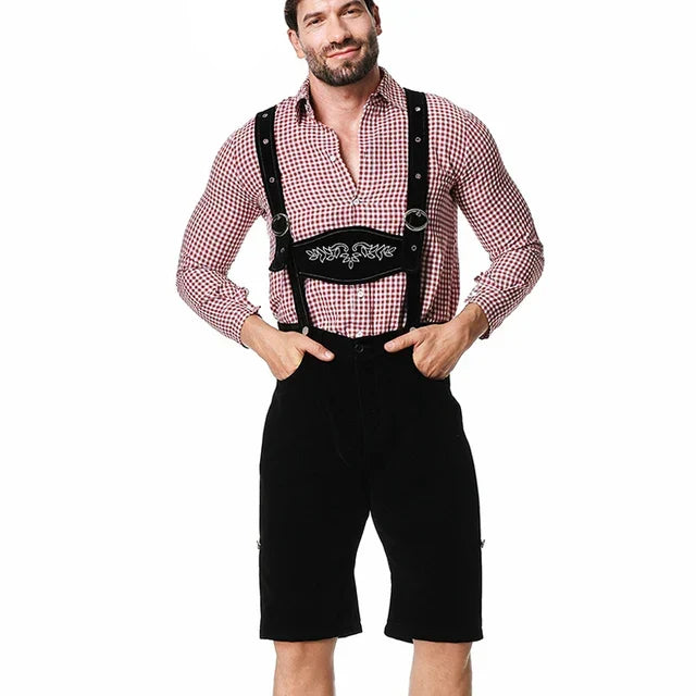 Rückansicht der bestickten Kniebund Lederhose, perfekte Passform für Herren Trachten.