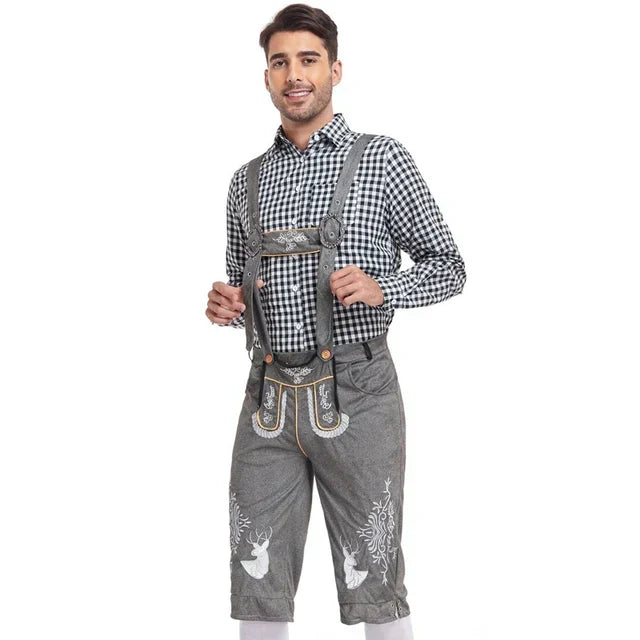 Authentisches Herren Lederhosen Trachten Outfit, traditioneller Stil für bayerische Feste.
