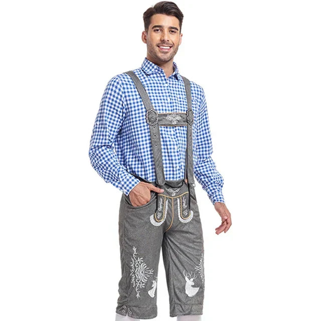Elegant bestickte Träger der Herren Lederhosen, Teil des authentischen Oktoberfest Sets.