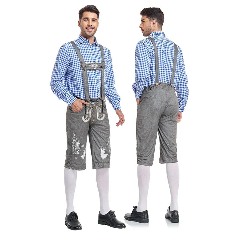 Verstellbare Hosenträger mit traditionellen Stickereien, Teil des Herren Oktoberfest Outfits.