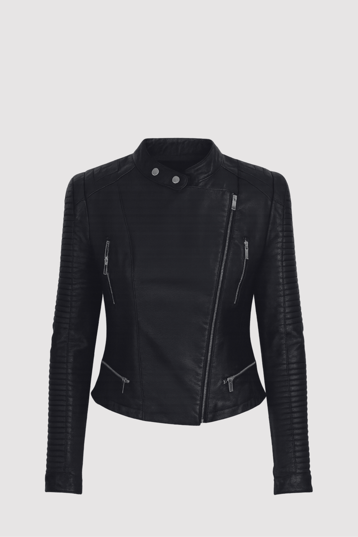 Moderne schwarze Damen Jacke im Streetstyle mit Reißverschluss, elegant & strukturiert für vielseitige Alltags-Looks.