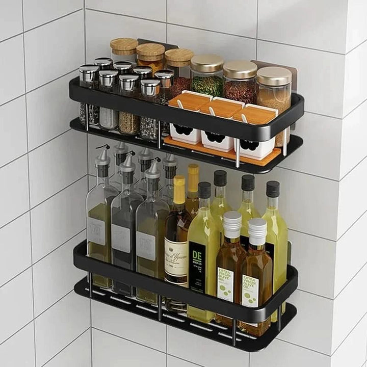 Bohrfreies Duschregal, selbstklebend, für einfache Wandmontage im modernen Bad, platzsparend.