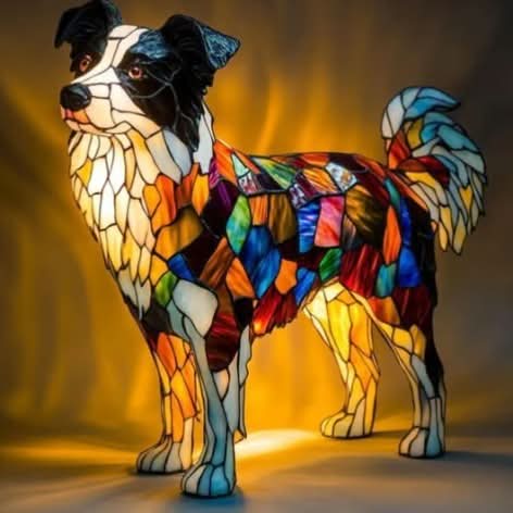 Dekorative Katzenlampe, Mosaik Glas, LED Tischlampe, warmweißes Ambiente.