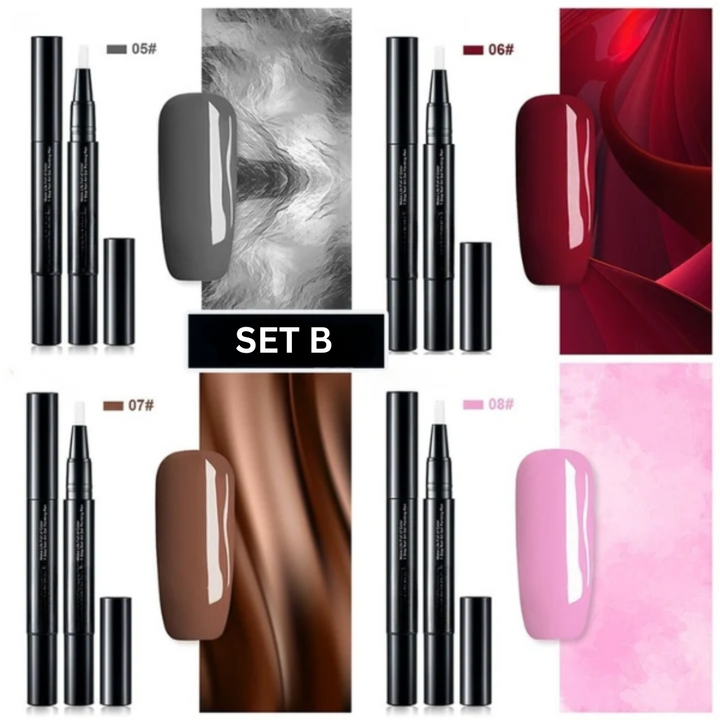 Nahaufnahme von Nagellack Stiften in verschiedenen Farben. Ideal für detailreiche Nail Art & präzise Anwendungen.