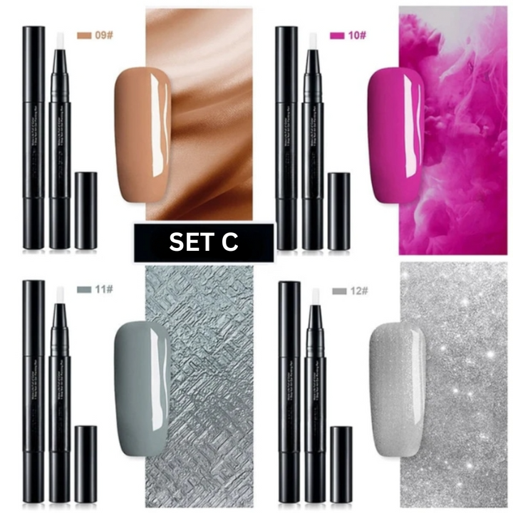Ein Nagellack Stift wird zum Malen feiner Linien auf einem Nagel verwendet. Präzise Anwendung für Nail Art Design.