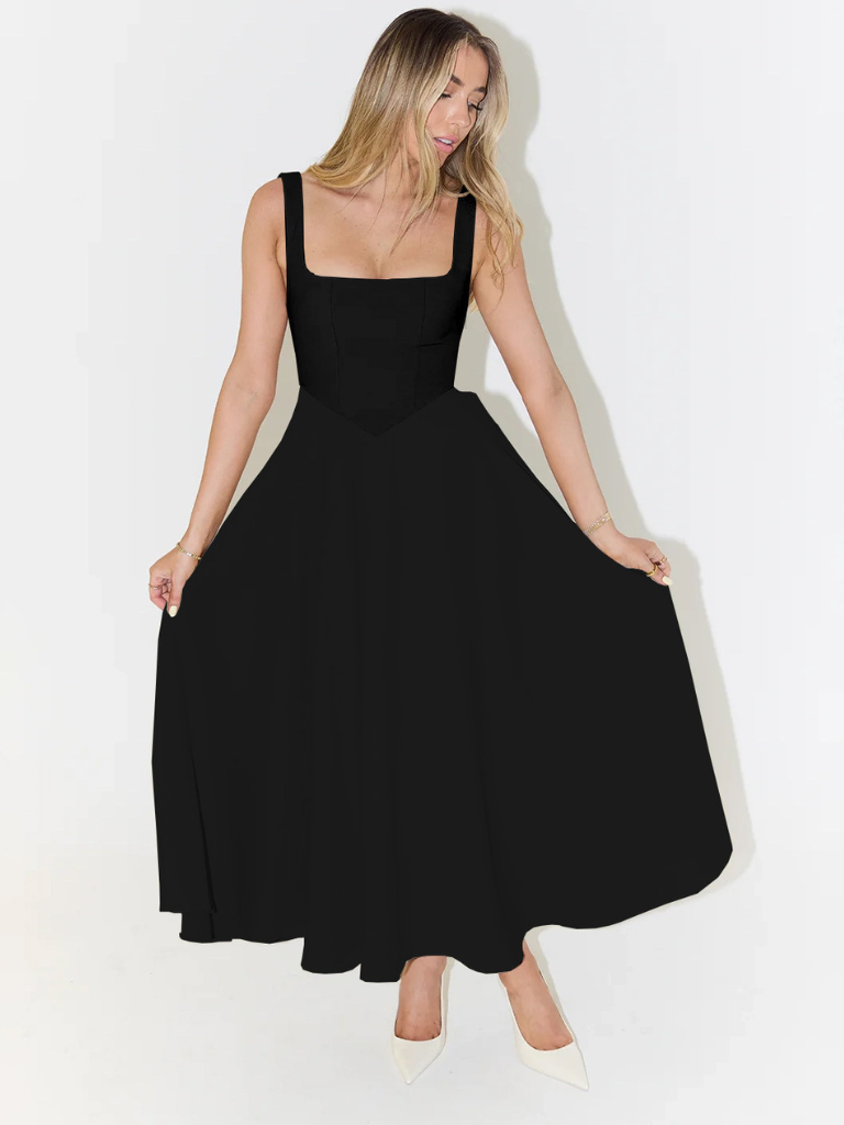 Modernes Damen Sommerkleid, ärmellos, mit praktischen Taschen und schmeichelnder Taillierung.