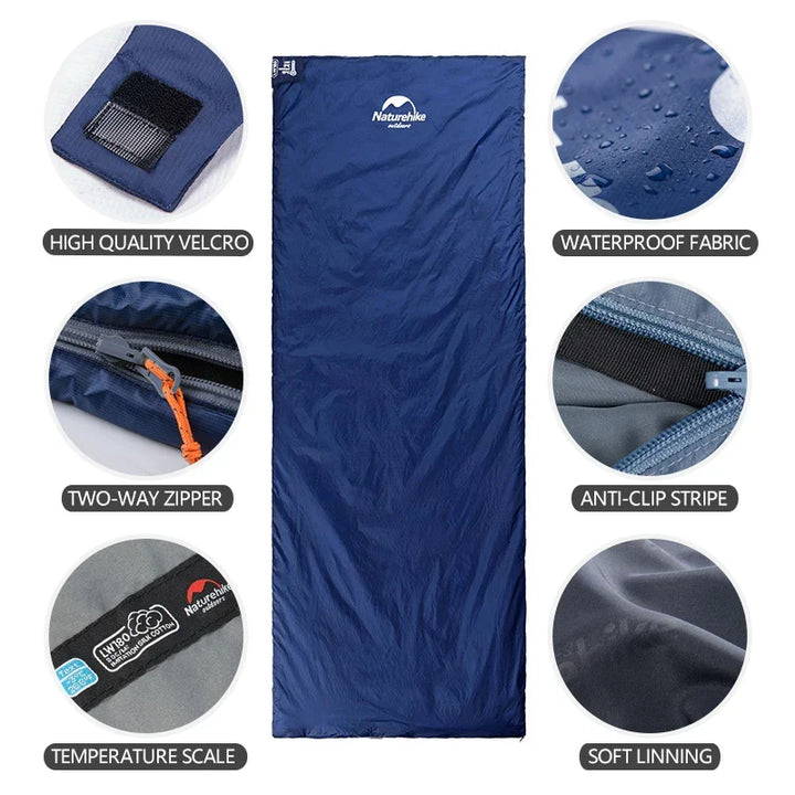 Warmer, grüner Leichtgewicht-Schlafsack für komfortable Nächte beim Camping oder Outdoor-Abenteuer. Reiseschlafsack.